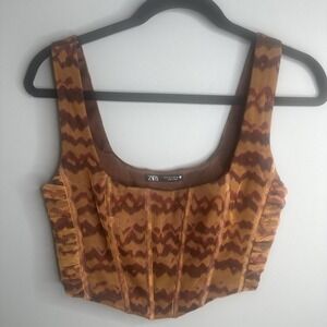ZARA Women's  Tulle Boned Corset Top Sheer Bustier Thick Straps Side Zip Sz‎ S